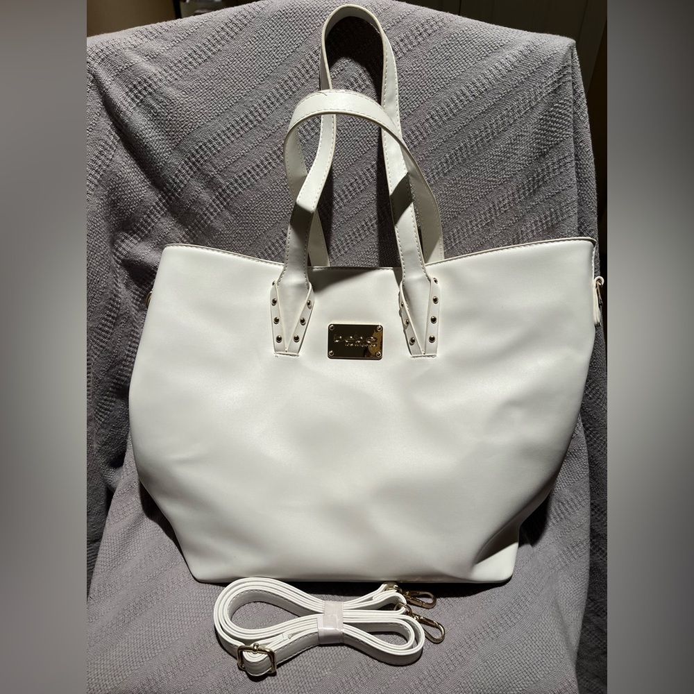 Elegant White Bebe Clairee Tote Bag, New with Tags